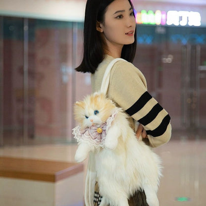 Realistic Plush Cat Backpack – Cute 3D Cat Bag for Travel & Daily Use